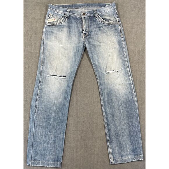 Diesel Jeans Men 34 Light Wash Cardiel DistressedStraight Leg Premium Denim